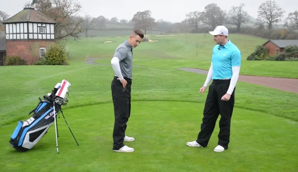 Two golfers caught in the moment of a candid conversation. golf slice vs hook hook vs slice slice vs hook hook vs slice in golf slice vs hook in golf